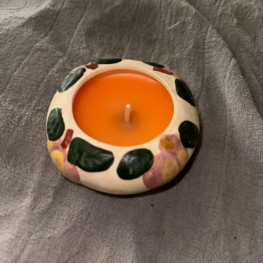 NWT Clay Decorative Candle Peach Orange Jar Unused Home Decor Accent